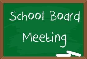 chalkboard reading "School Board Meeting"
